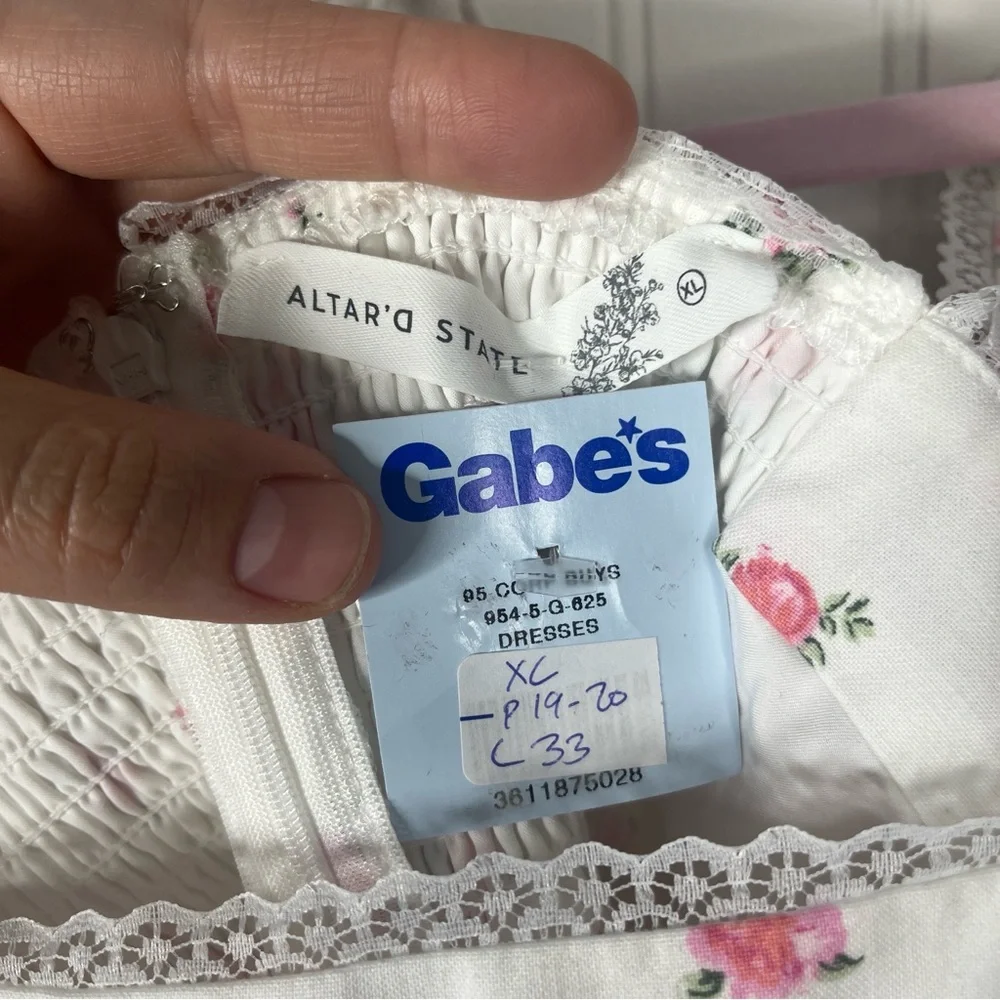 Altar'd State Mini Dress Floral Accents Coquette Cottage Core Smocked Smocked - Picture 5 of 11